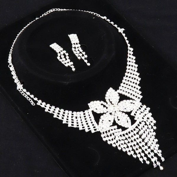 Silver Rhinestone Necklace and Earring  Sets