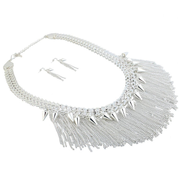 Silver Rhinestone Necklace and Earring  Sets