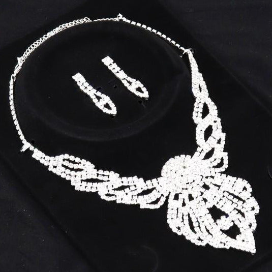Silver Rhinestone Necklace and Earring  Sets