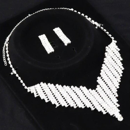 Silver Rhinestone Necklace and Earring  Sets