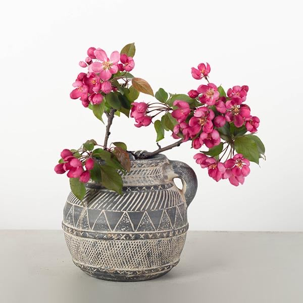 Dark Terracotta Vase Aztec Pattern