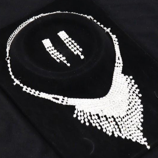 Silver Rhinestone Necklace and Earring  Sets