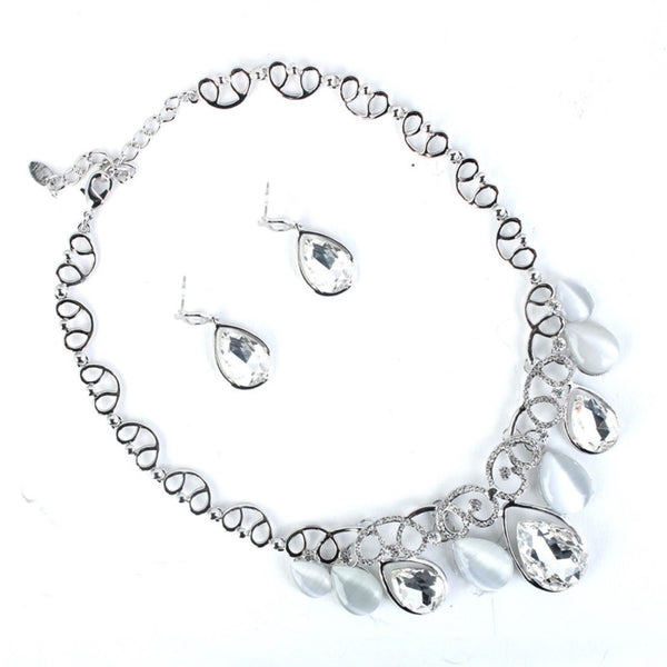 Silver Rhinestone Necklace and Earring  Sets