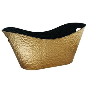 Gold Oval Embossed Metal Planter (15x8.25x6.25”)
