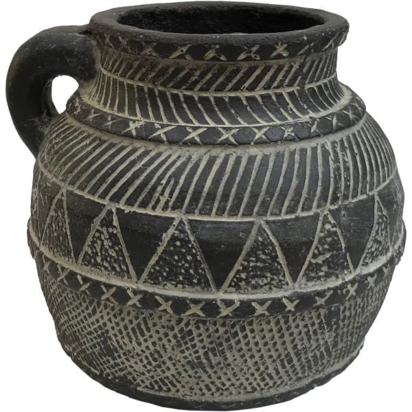 Dark Terracotta Vase Aztec Pattern
