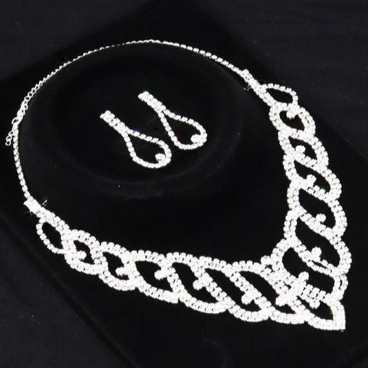 Silver Rhinestone Necklace and Earring  Sets